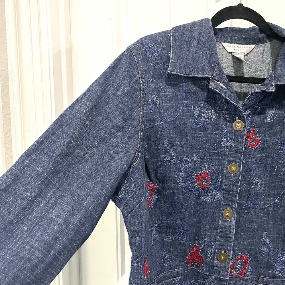 Vintage 90s Denim Jacket Sz 1X Embroidered Floral Cottage Grannycore - Picture 6 of 7